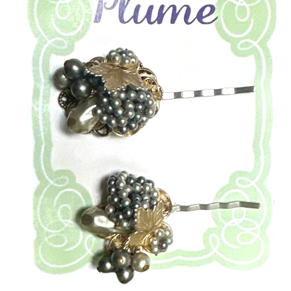 Wedding Hair Pins Vintage Jewelry Gray Silver Pearl Beaded Miriam Haskel Like